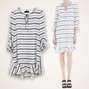 NWT MAX STUDIO LONDON STRIPED RUFFLE TRIM DRESS (M)